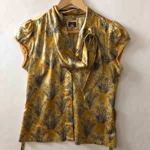 Free People Peacock Feather Silk Blouse Mod sz 4